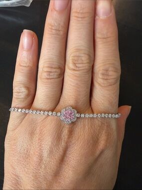 Brand New Elegant Pink Floral Tennis Bracelet - Adjustable clasp
